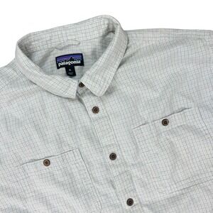Patagonia VTG Men's Shirt Size XL Beige Short Sleeve Button-Up Plaid Hemp Blend